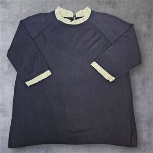 Talbots Navy Blue Ruffled Collar 3/4 Sleeve Knit Sweater Top Plus Size 2X T21